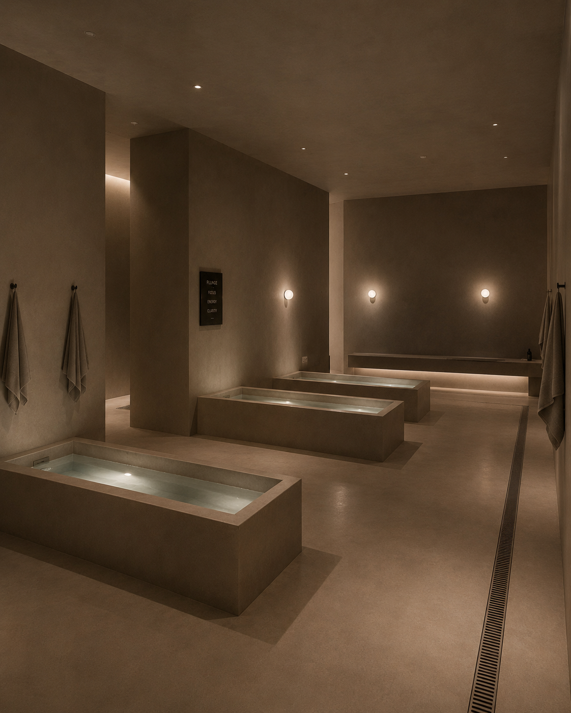 Brutalist concrete cold plunge bath