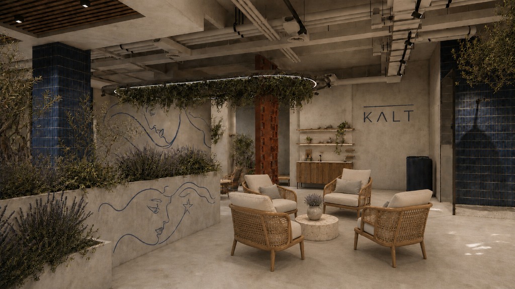 Lounge Area with Rattan Seating and Mural