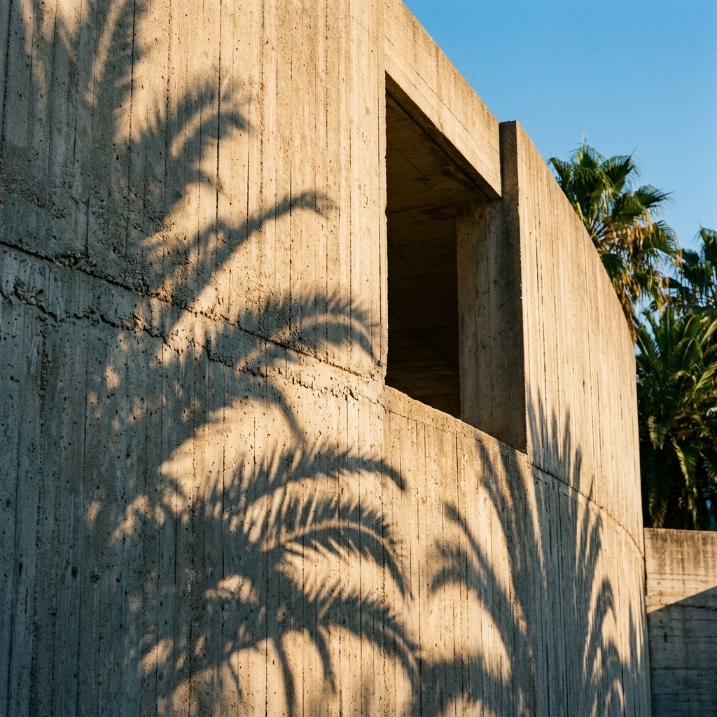 Light and shadow on raw microcement architecture