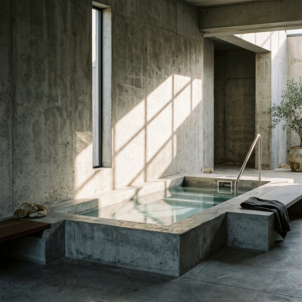 Brutalist concrete plunge pool detail