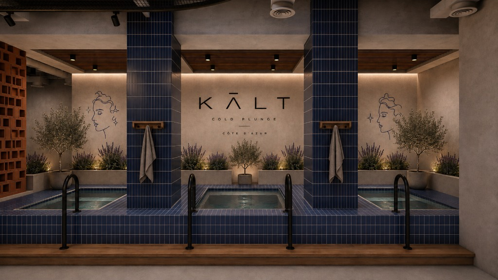 Cold plunge ritual at KĀLT — triple tile cold plunge pools